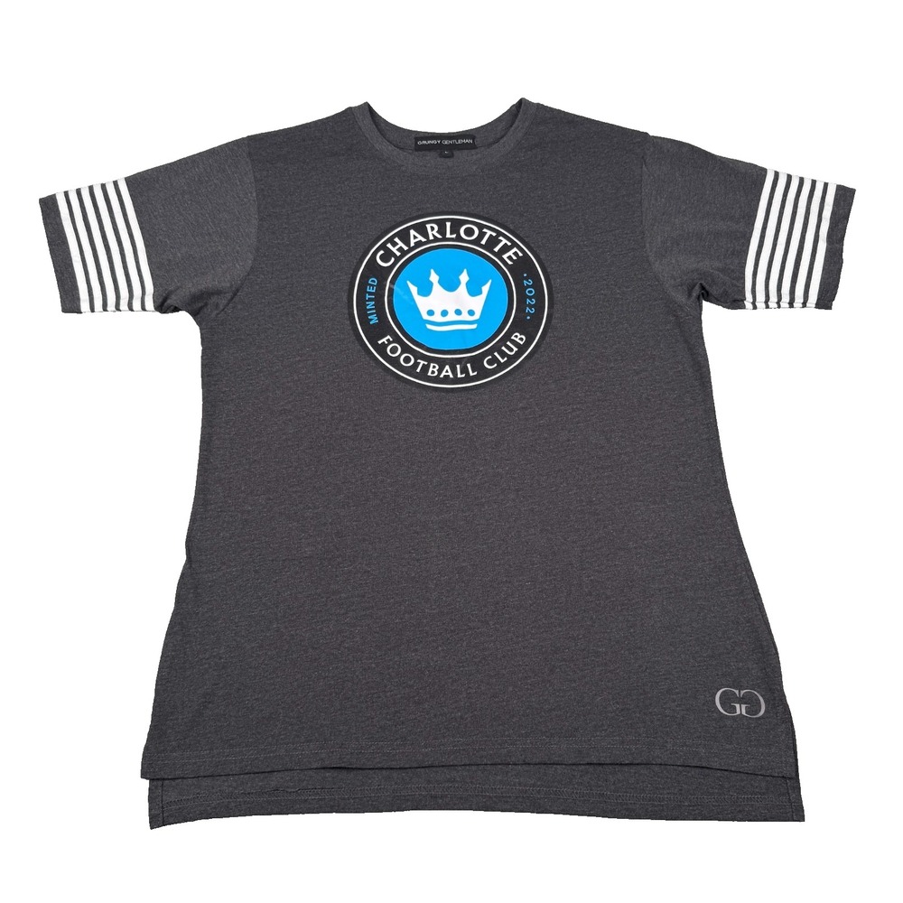 Charlotte FC Grungy Gentleman T-Shirt Mens Large Gray MLS Soccer Striped Sleeve